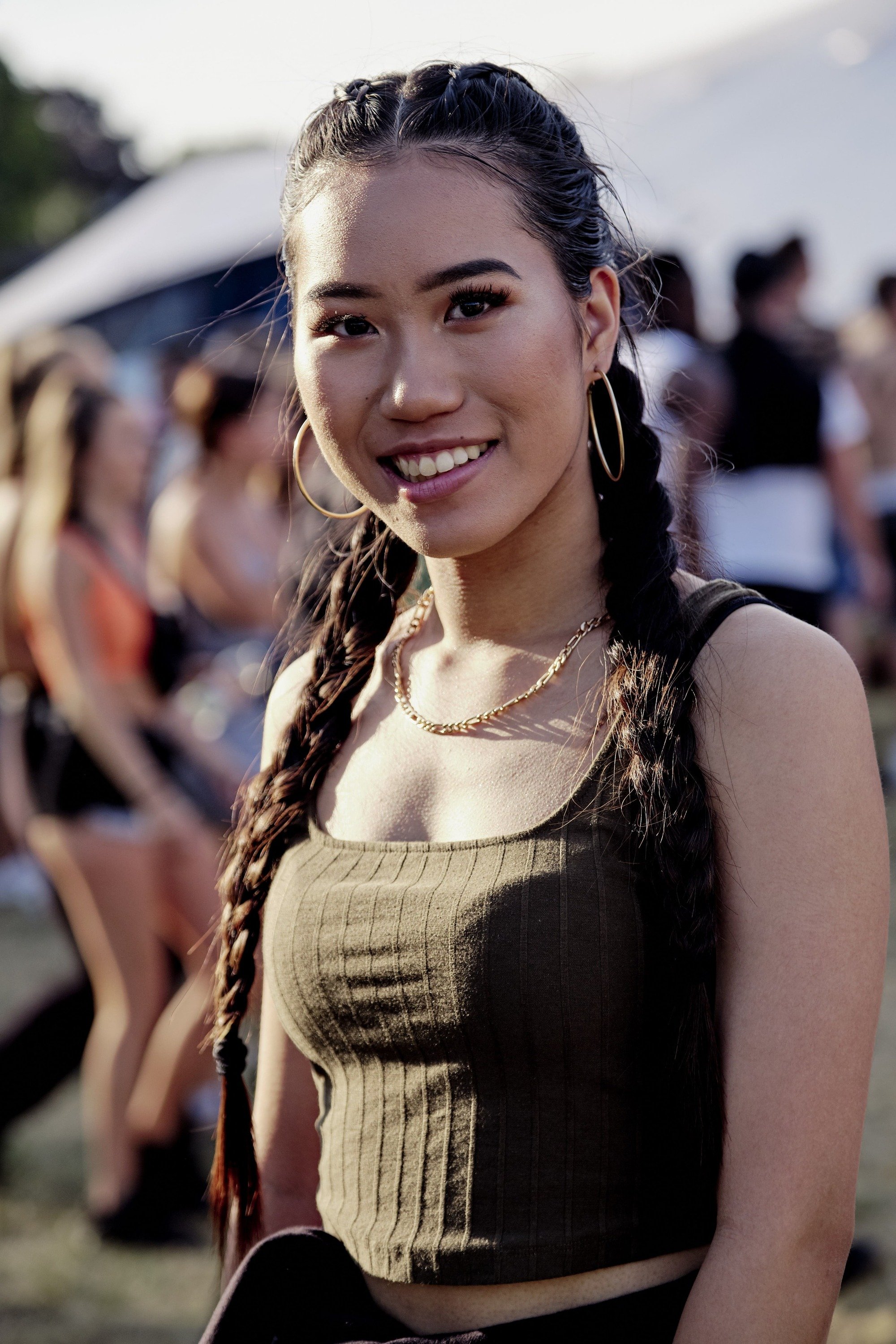 Asian woman with boxer braids at Lovebox 2019