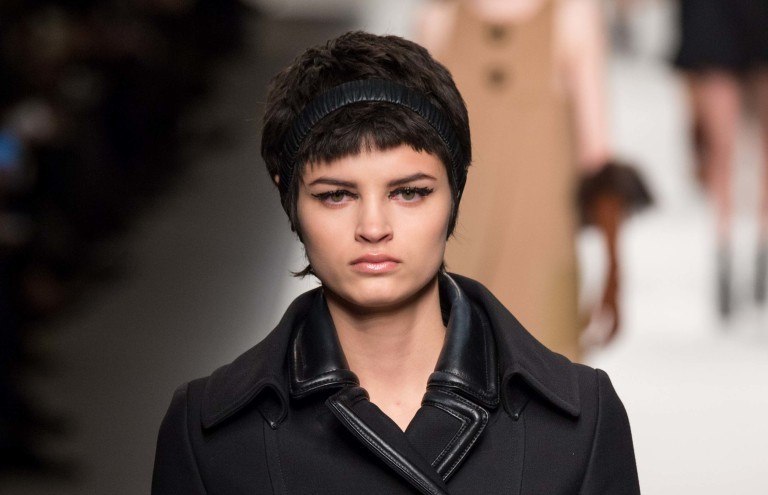 Brown pixie cut with headband