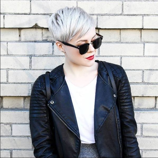 woman with short blonde pixie cut