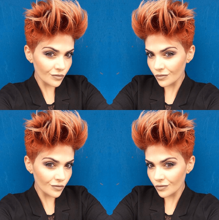 Woman with orange quiffed pixie cut