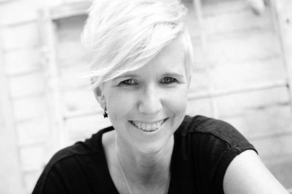 black and white image of women with blonde pixie cut