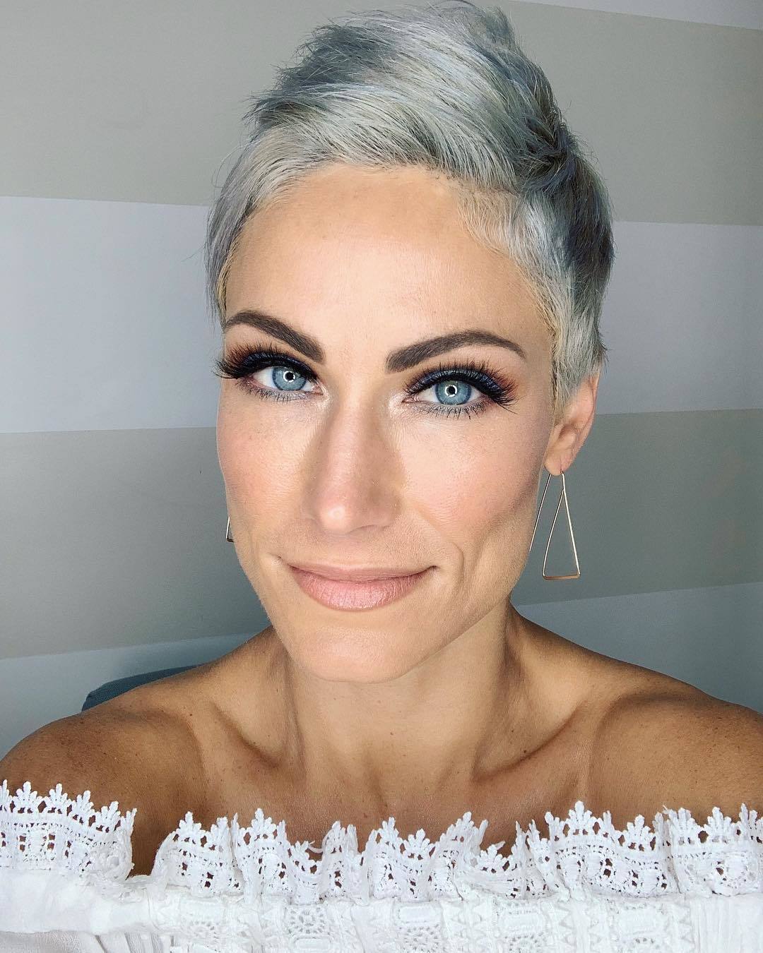 woman with short grey pixie cut