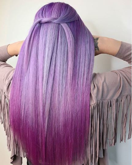 Woman with long purple ombre hair