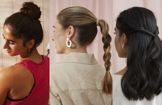 Shot of three easy hairstyles on three different hair types