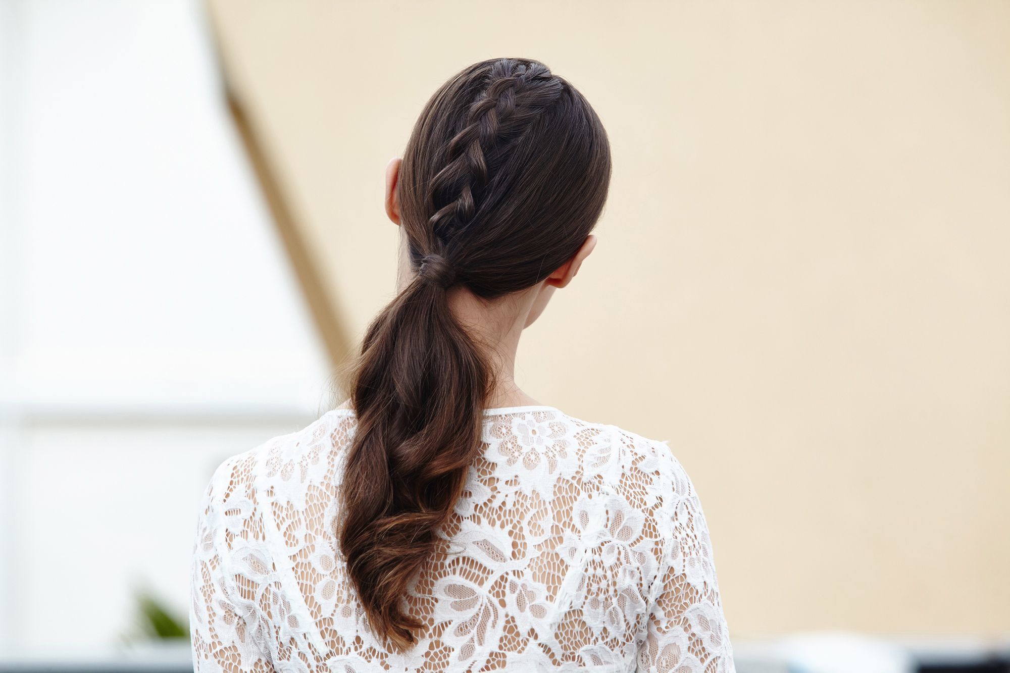 Brunette with unicorn braid ponytail