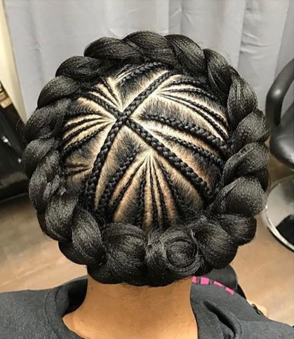 Woman with cornrow crown braid