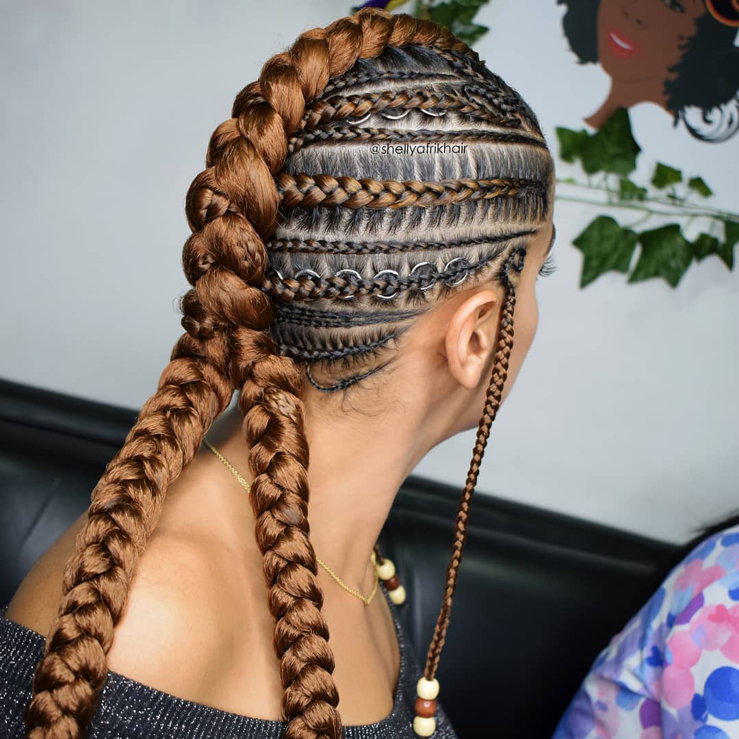 Woman with mohican style cornrows
