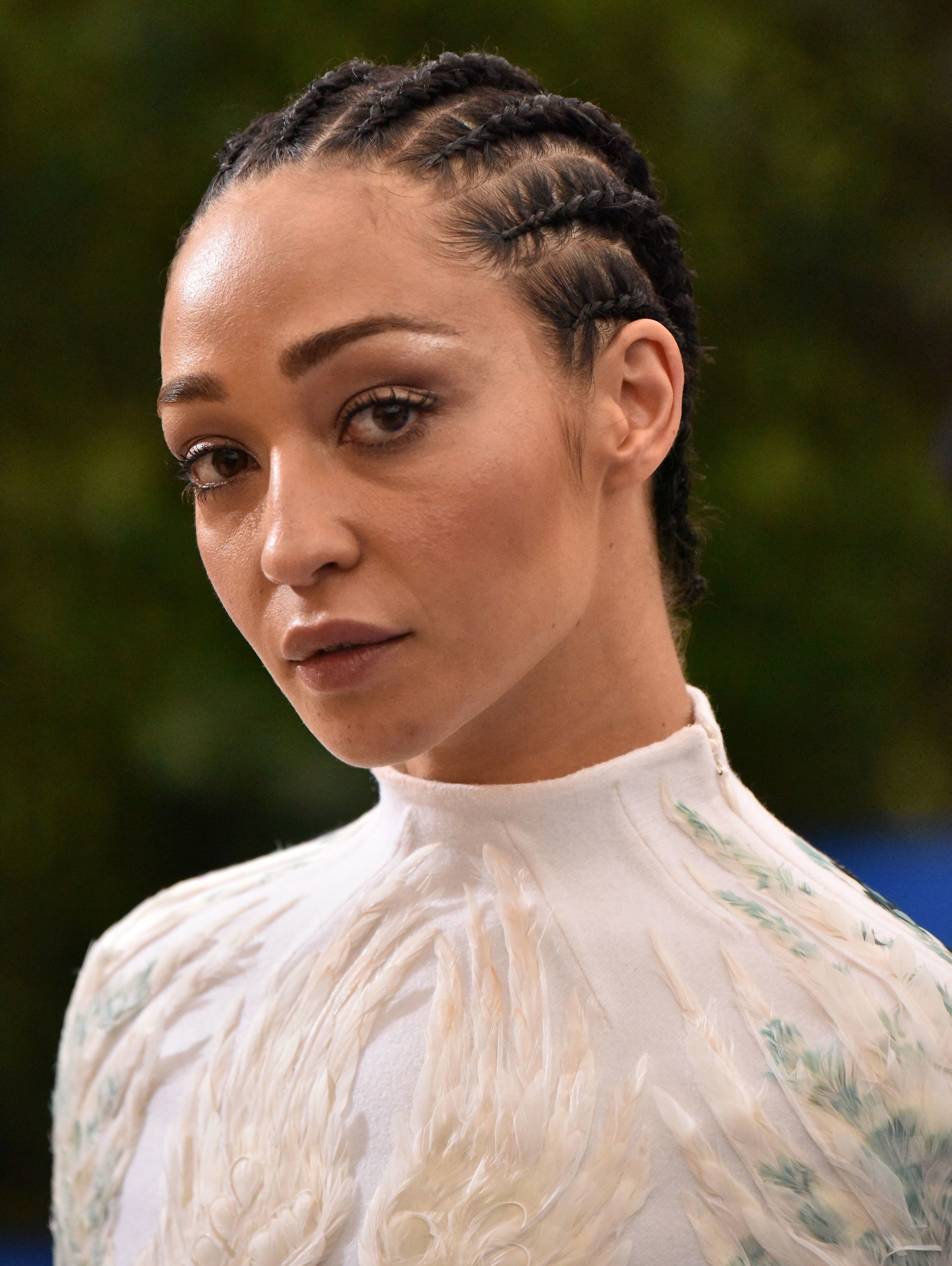 Ruth Negga with cornrows in an updo