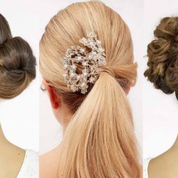 Close up three different wedding hairstyles