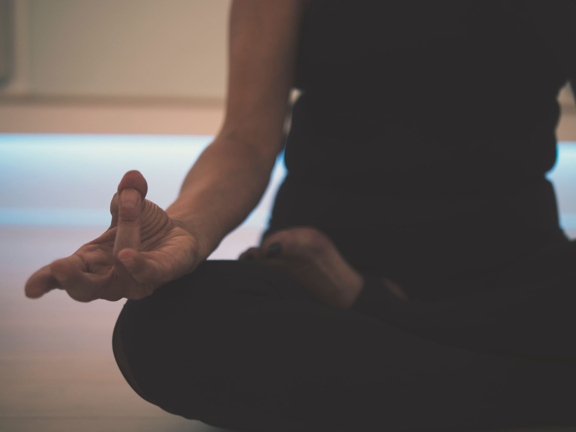 Close-up of a woman doing yoga