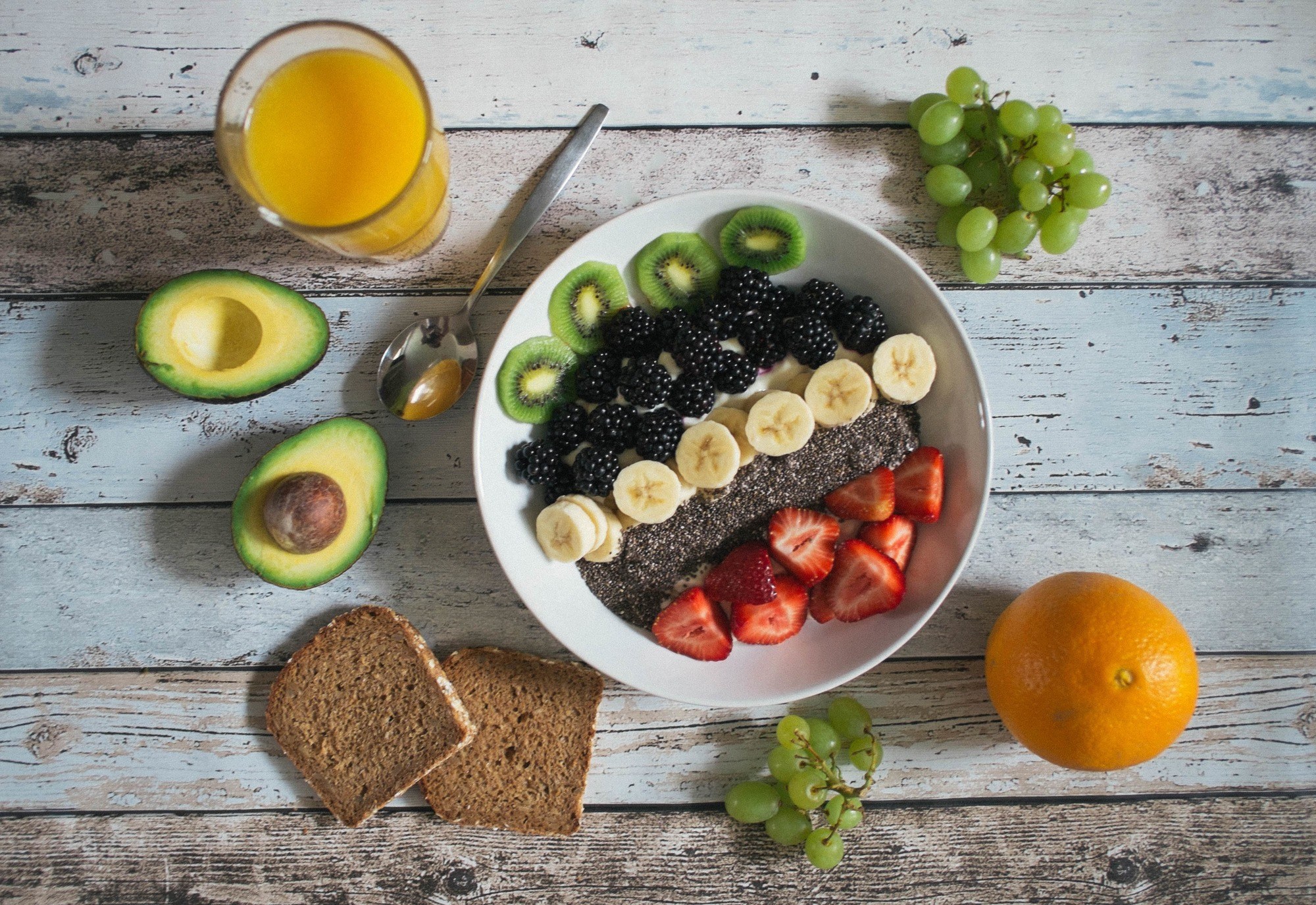 flat lay of healthy food on a table