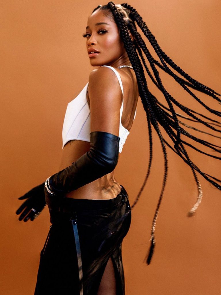 Keke Palmer swings her ultralong box braids and shows off her sculpted back