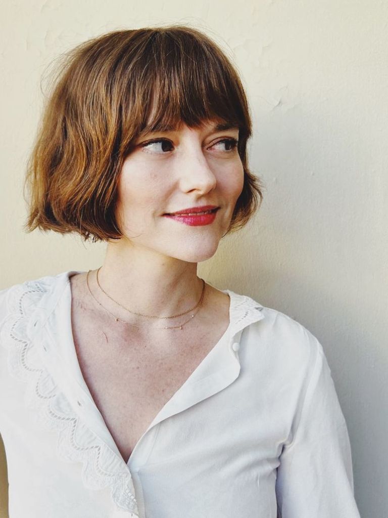 woman with short french bob and fringe