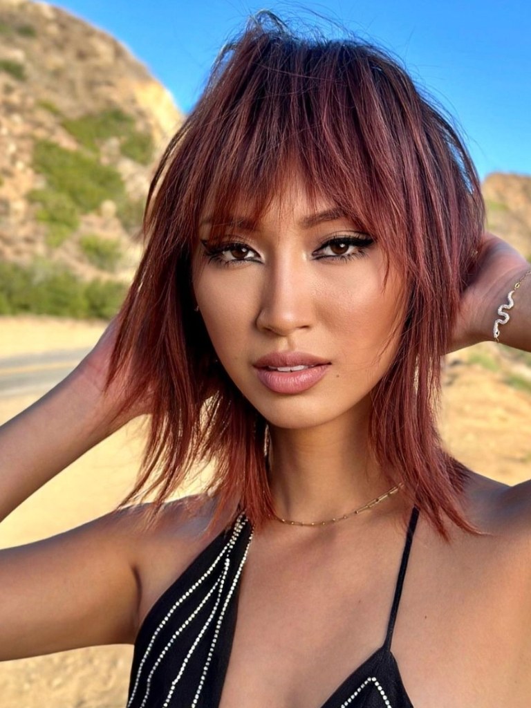 Woman with dyed long bob