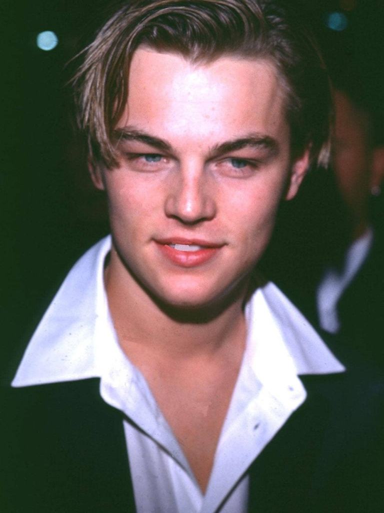Leonardo DiCaprio with split middle parting bangs on the romeo and Juliet red carpet