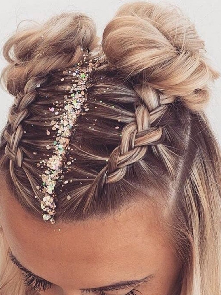 glitter scalp space buns