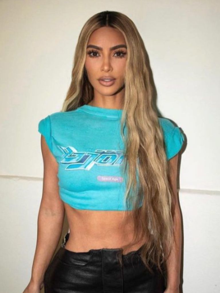 Kim Kardashian with crimped hair.