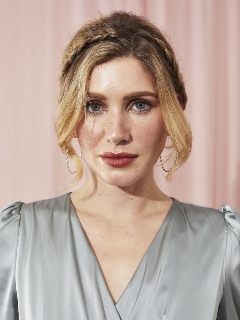 Woman with blonde braided updo