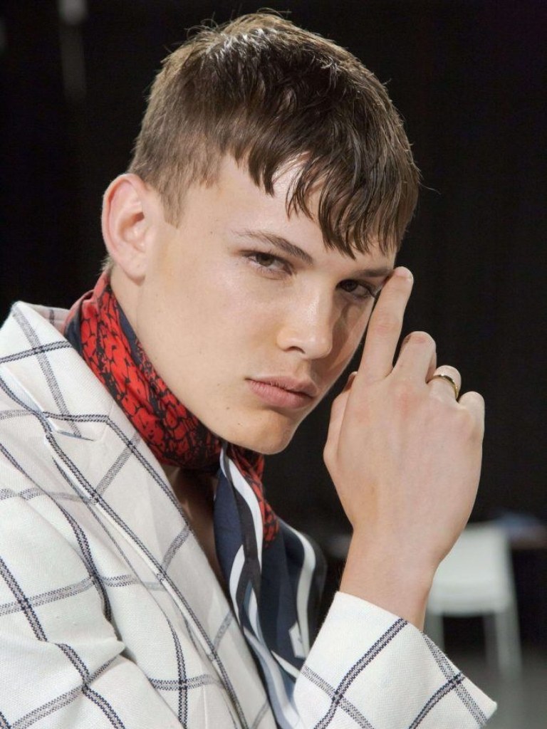 Man with brown French crop with long fringe