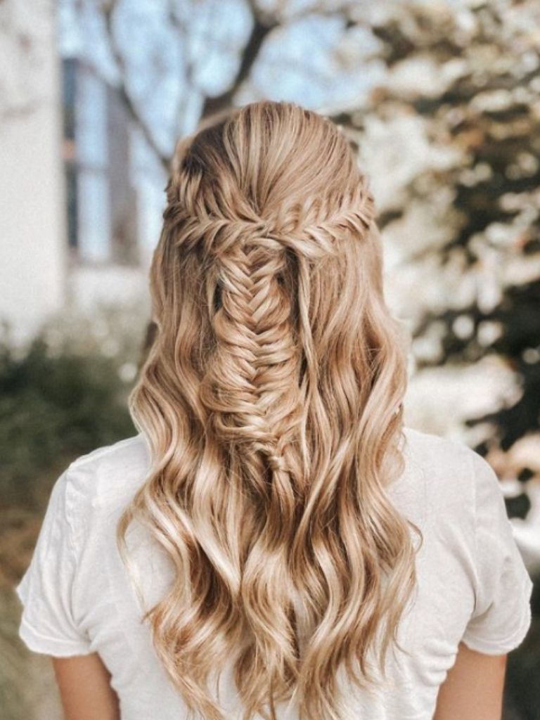 Woman with fishtail braids