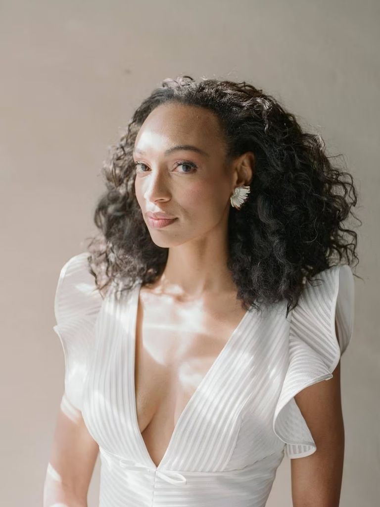 Swept-back bridal hair