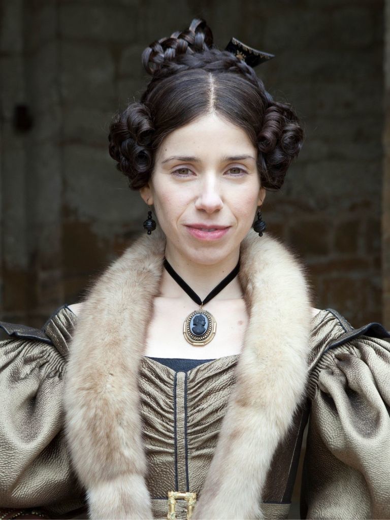 Victorian hairstyles: Photo from the BBC adaptation of Jane Eyre of a brunette woman in period dress with her hair in an elaborate braided updo