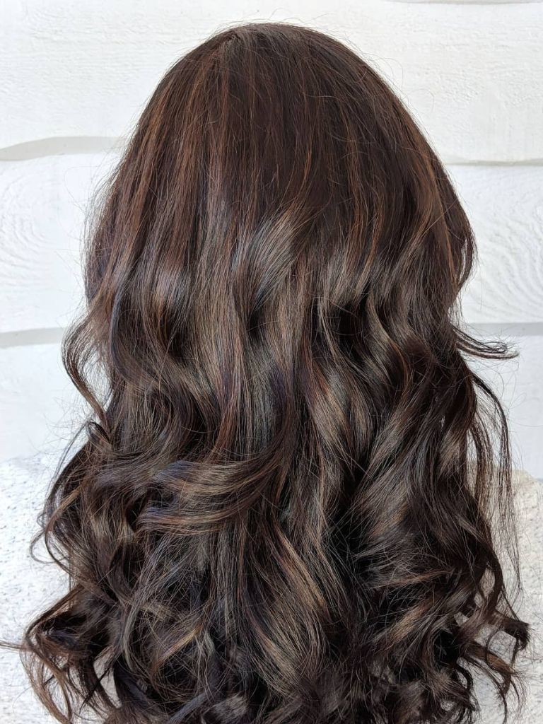 Dark brown hair to mahogany highlights