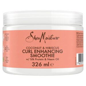 A front view of a SheaMoisture Coconut Hibiscus Curl Enhancer Smoothie container