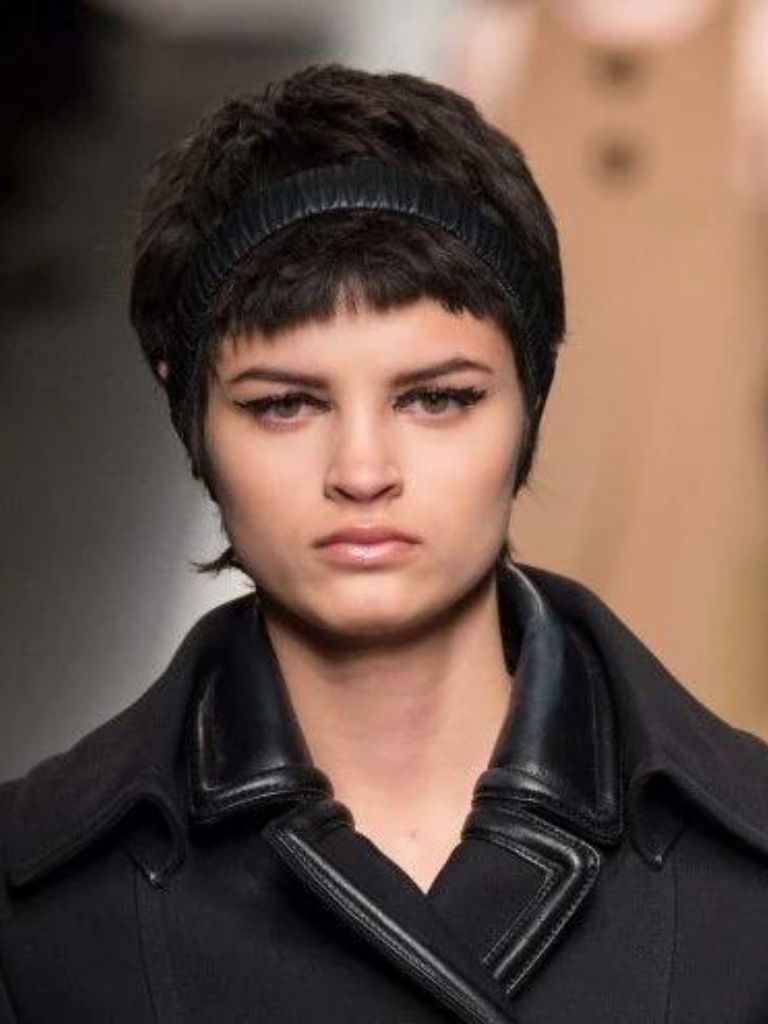 Brown pixie cut with headband