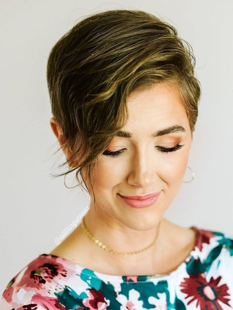 woman with light brown feminine pixie cut