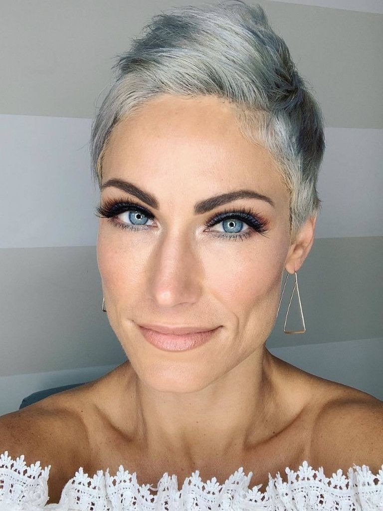 woman with short grey pixie cut