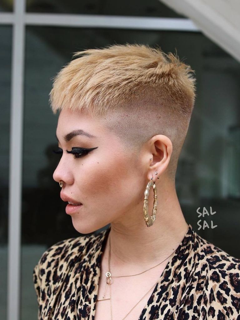 woman with short shaved blonde pixie cut