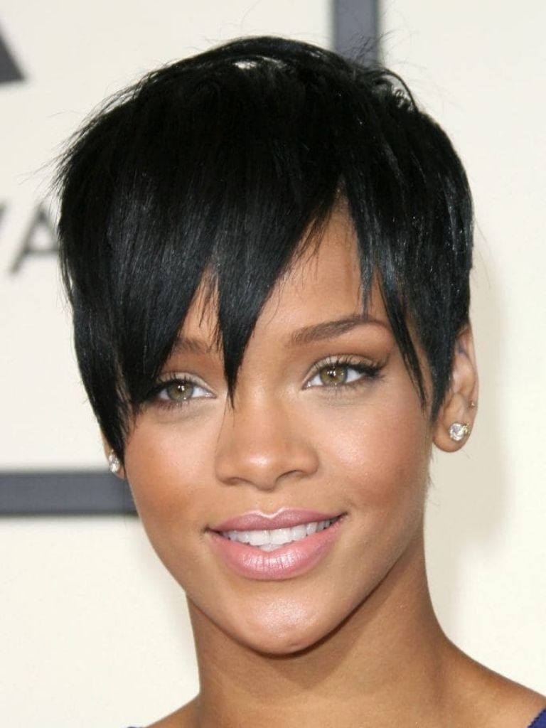 Rihanna with straight long pixie cut