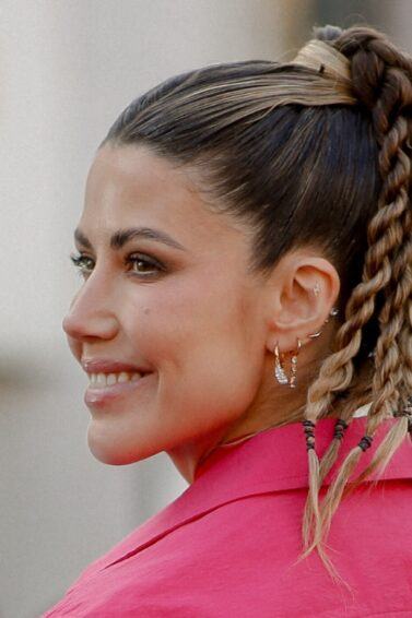 Woman wearing a braided ponytail