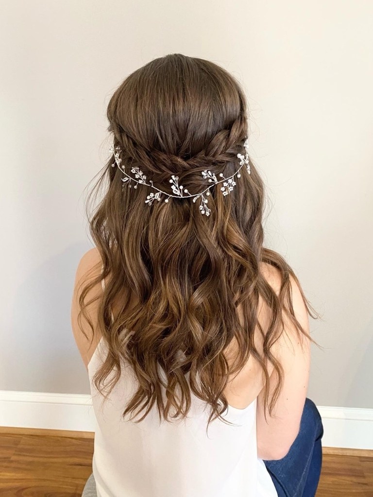 Woman with boho mermaid half up braids