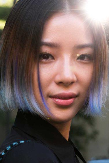 asian girl with bob and blue colored hair for ombre wth short hair