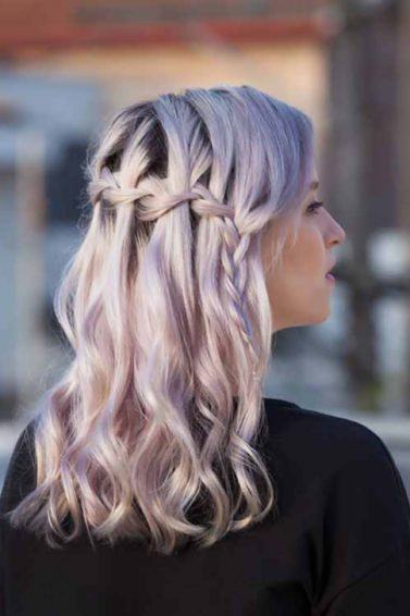 bridesmaid hairstyles curly-waterfall-braid