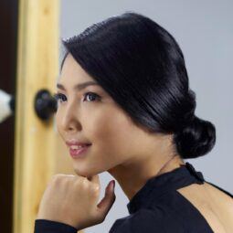 Asian woman with a chignon hairstyle