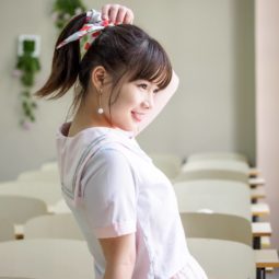 Ponytail with bangs: Asian girl with high ponytail and see-through bangs