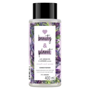Bottle of Love Beauty and Planet purple conditioner
