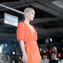 TRESemme Runway 2019: Kim Jones with her platinum blonde hair, wearing an orange dress