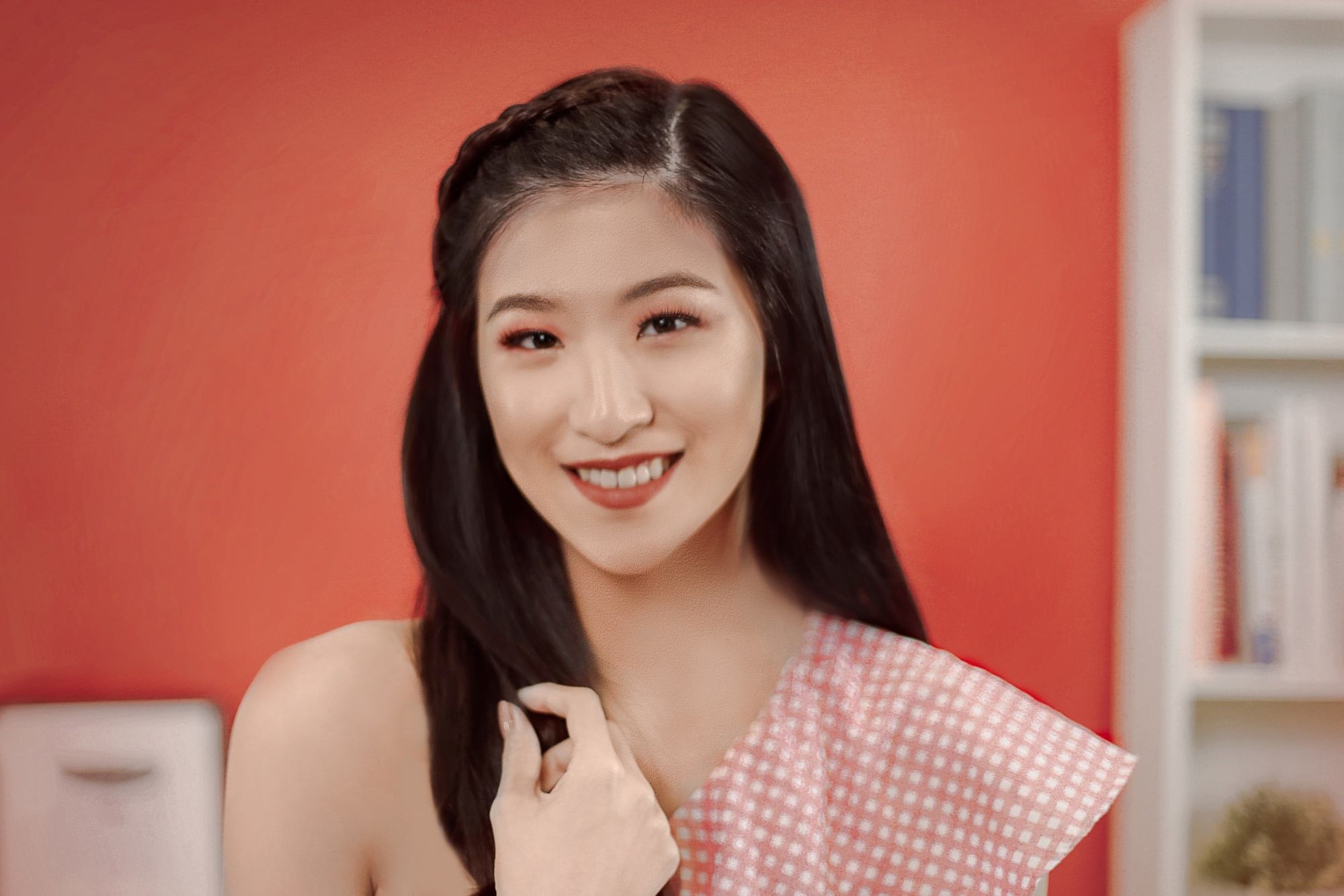 Asian woman with a headband braid as her prom hairstyle