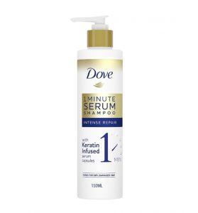 Bottle of Dove 1 Minute Intense Repair Serum Shampoo