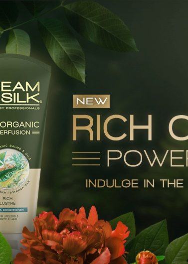Layout of Cream Silk conditioners and leaves and flowers background