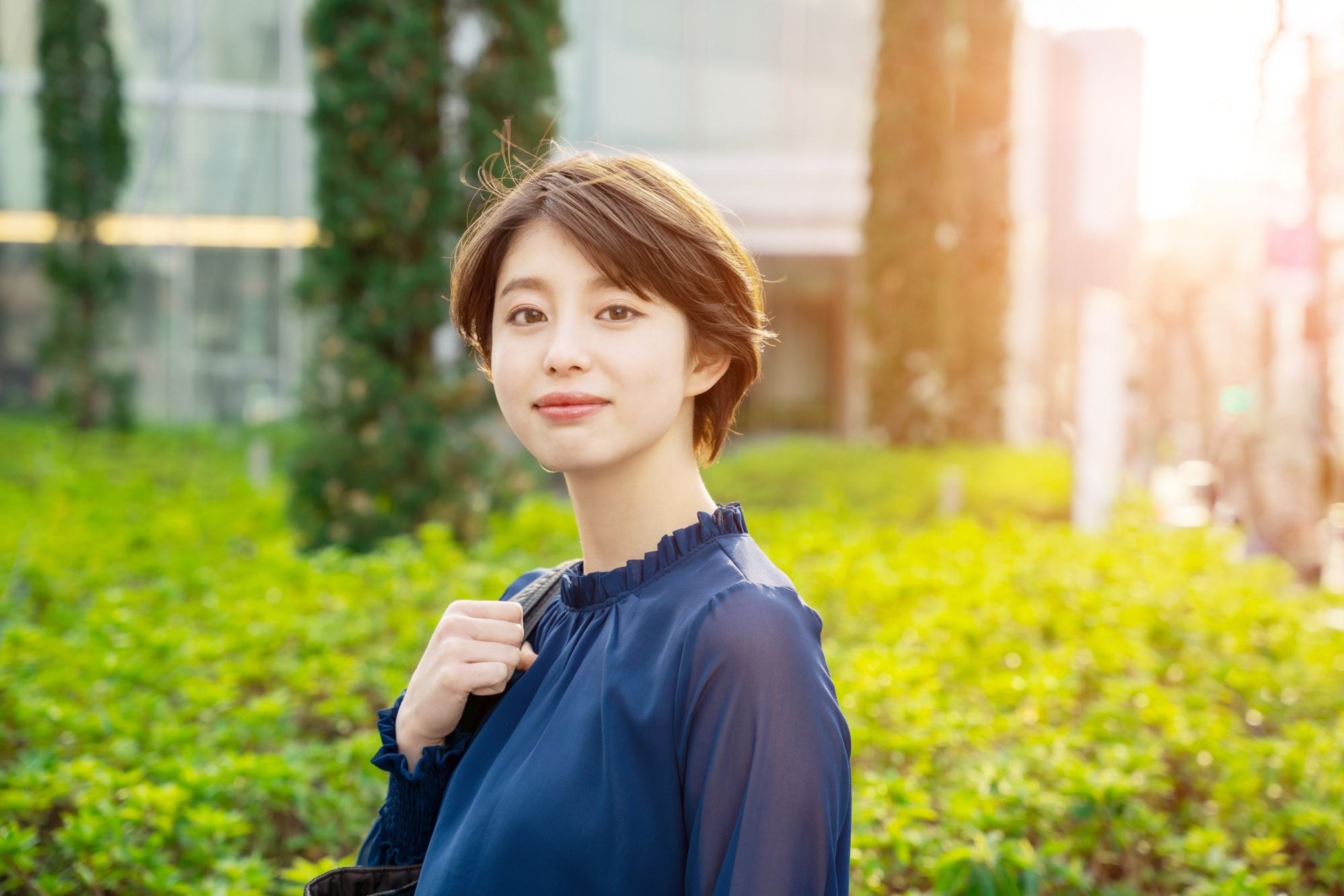 Asian woman with short hair