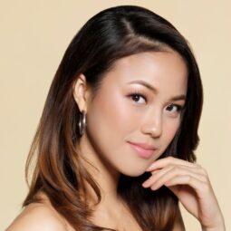 Asian woman with brown hair color from a cellophane hair treatment