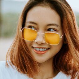 Asian woman with honey hair color