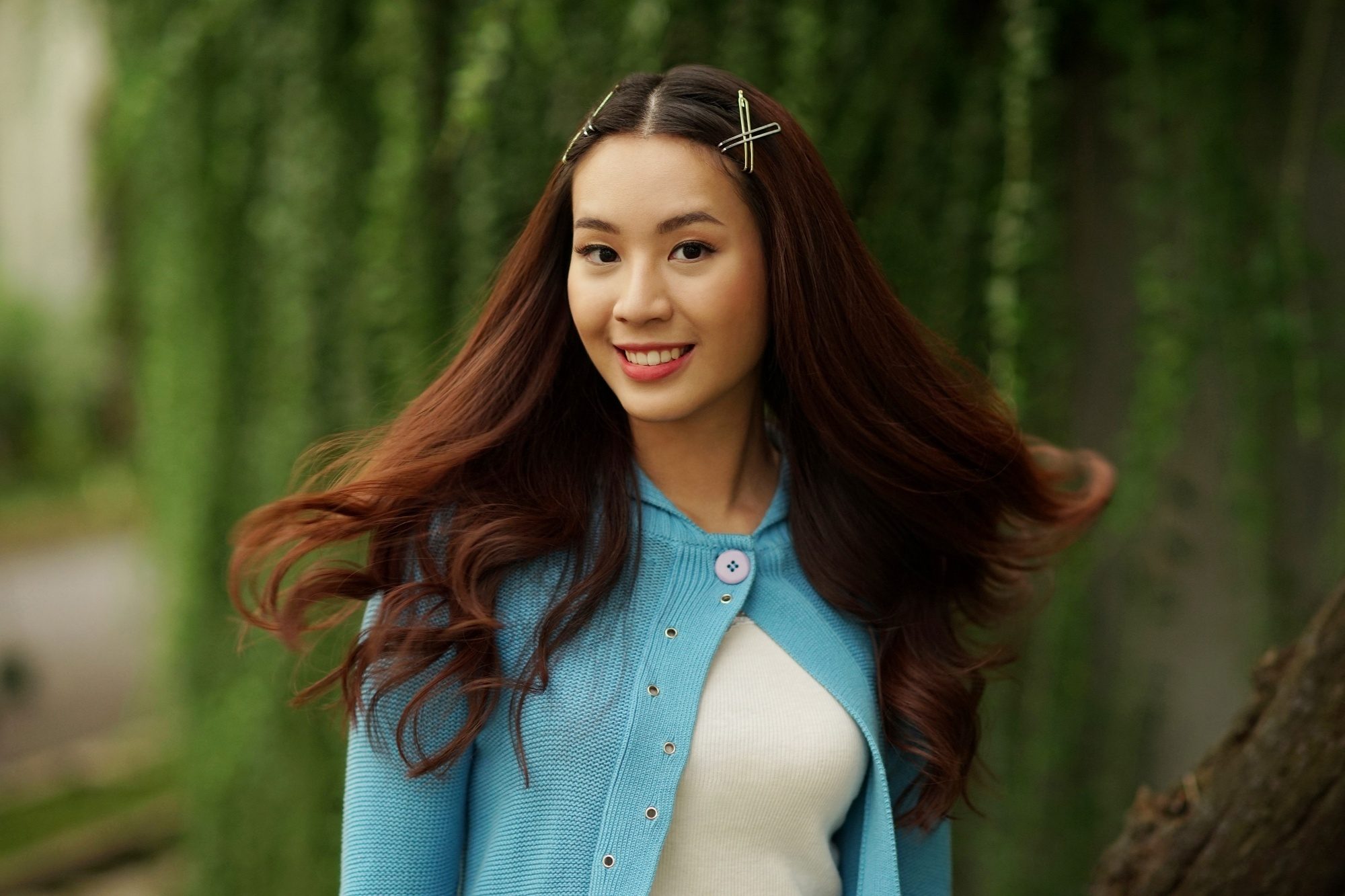 Asian woman with long thick hair