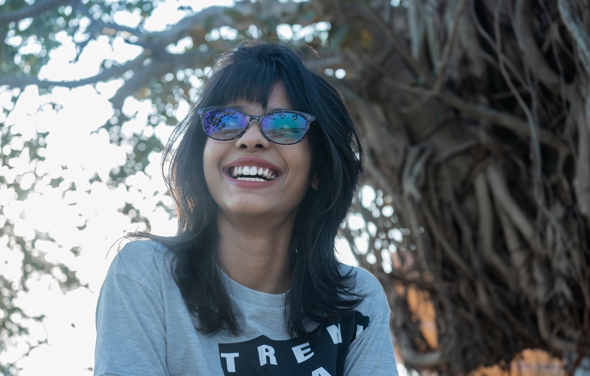 Asian woman with wolf cut hair