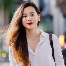 Asian woman with brown hair color without bleach